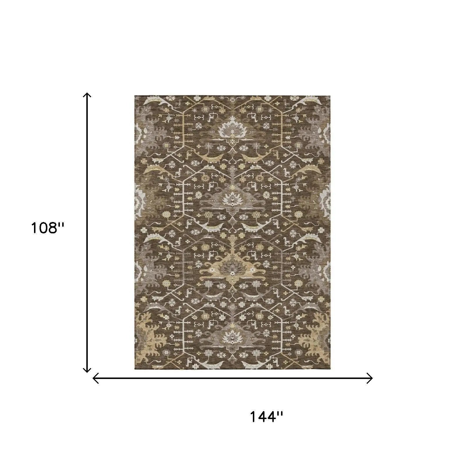 9' X 12' Chocolate And Brown Oriental Washable Indoor Outdoor Area Rug Homeroots Outdoor