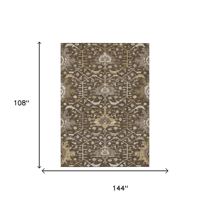 9' X 12' Chocolate And Brown Oriental Washable Indoor Outdoor Area Rug Homeroots Outdoor