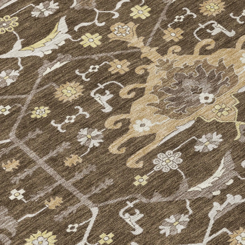 9' X 12' Chocolate And Brown Oriental Washable Indoor Outdoor Area Rug Homeroots Outdoor