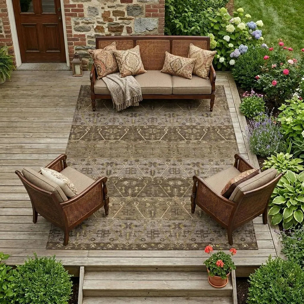 9' X 12' Chocolate And Brown Oriental Washable Indoor Outdoor Area Rug Homeroots Outdoor