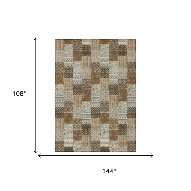 9' X 12' Chocolate And Brown Patchwork Washable Indoor Outdoor Area Rug Homeroots Outdoor