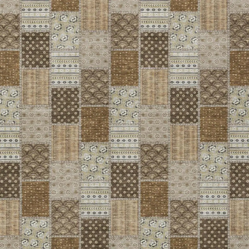 9' X 12' Chocolate And Brown Patchwork Washable Indoor Outdoor Area Rug Homeroots Outdoor