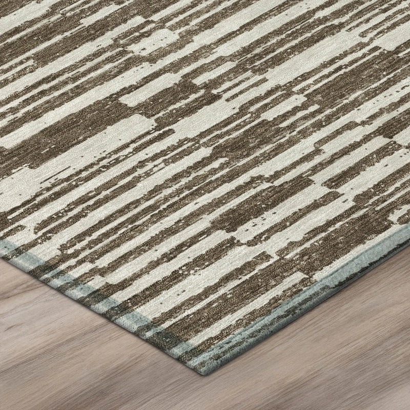 9' X 12' Chocolate And Brown Striped Washable Indoor Outdoor Area Rug Homeroots Outdoor