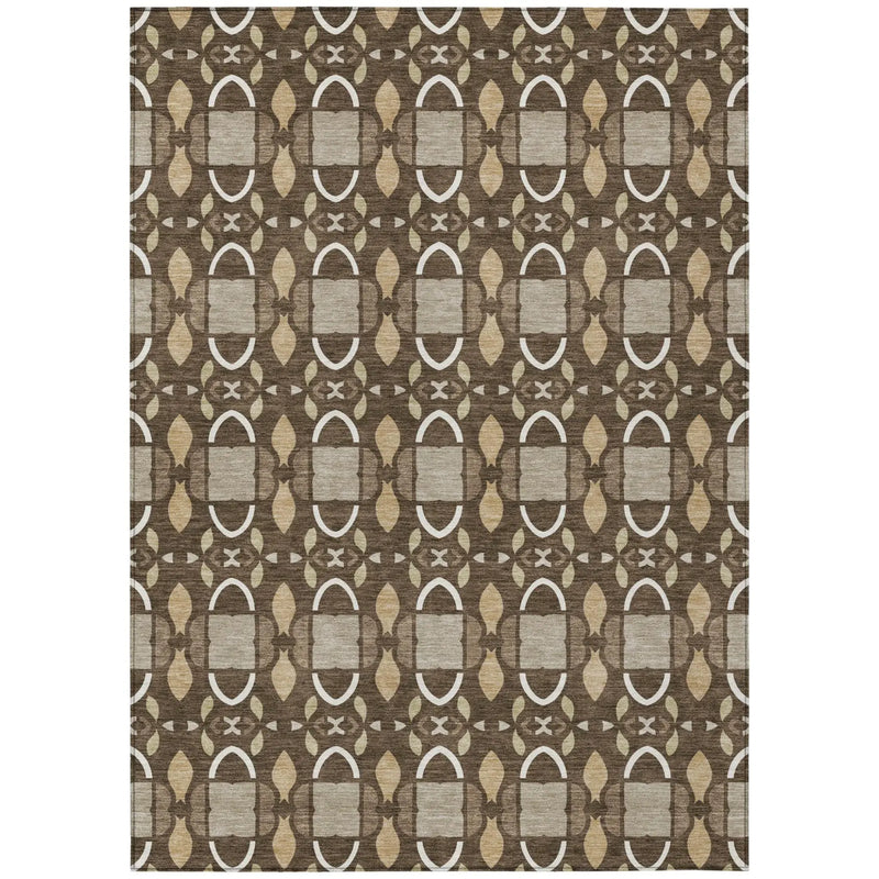 9' X 12' Chocolate And Brown Striped Washable Indoor Outdoor Area Rug Homeroots Outdoor