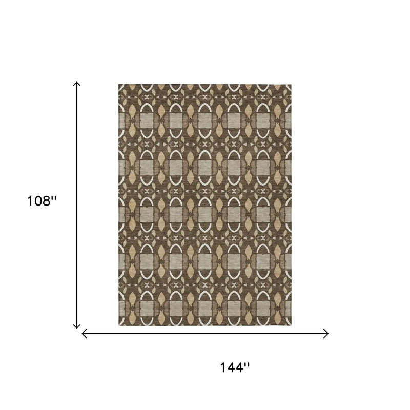 9' X 12' Chocolate And Brown Striped Washable Indoor Outdoor Area Rug Homeroots Outdoor