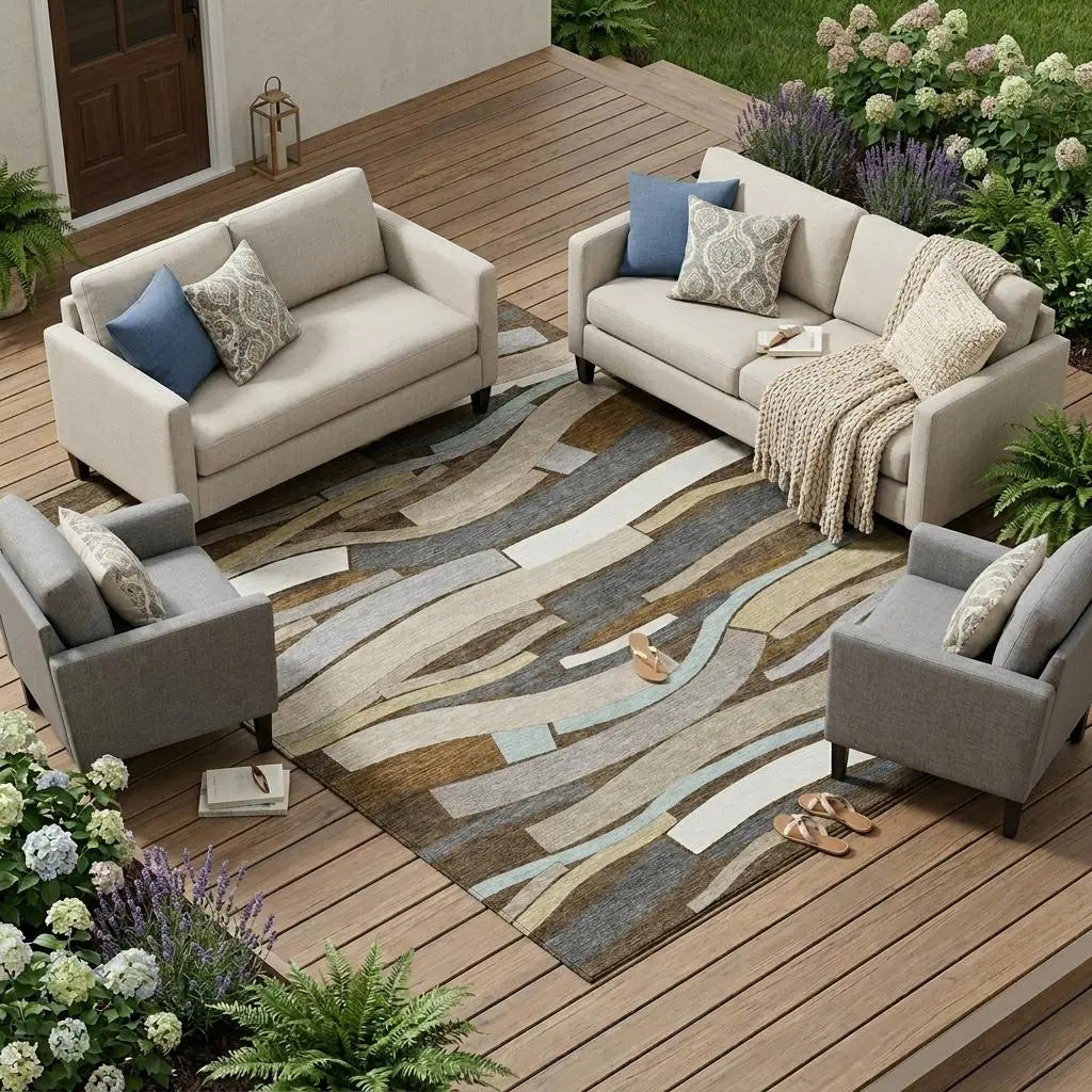 9' X 12' Chocolate And Brown Striped Washable Indoor Outdoor Area Rug Homeroots Outdoor