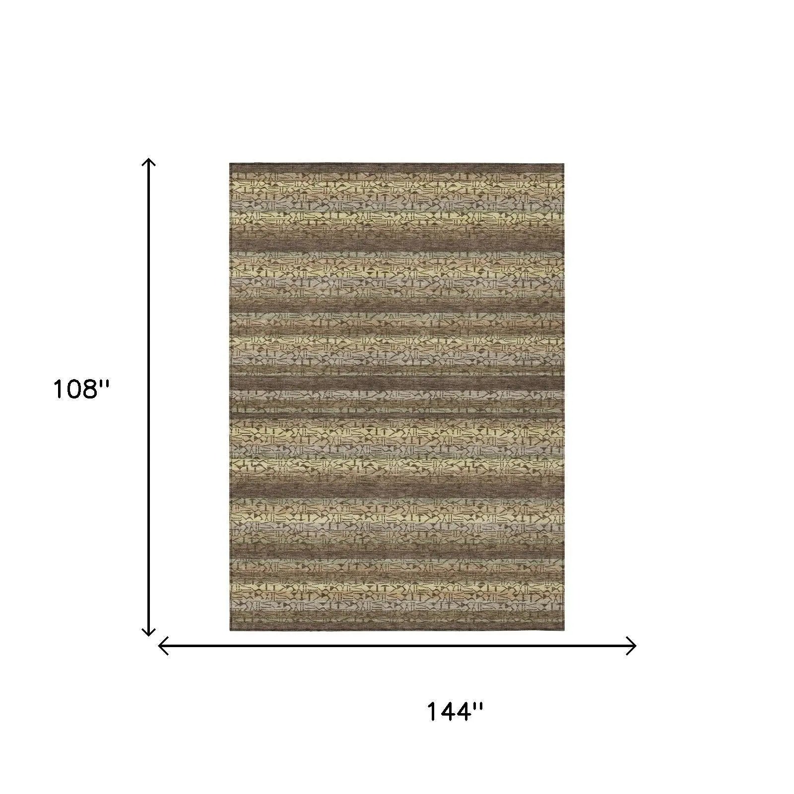 9' X 12' Chocolate And Brown Striped Washable Indoor Outdoor Area Rug Homeroots Outdoor