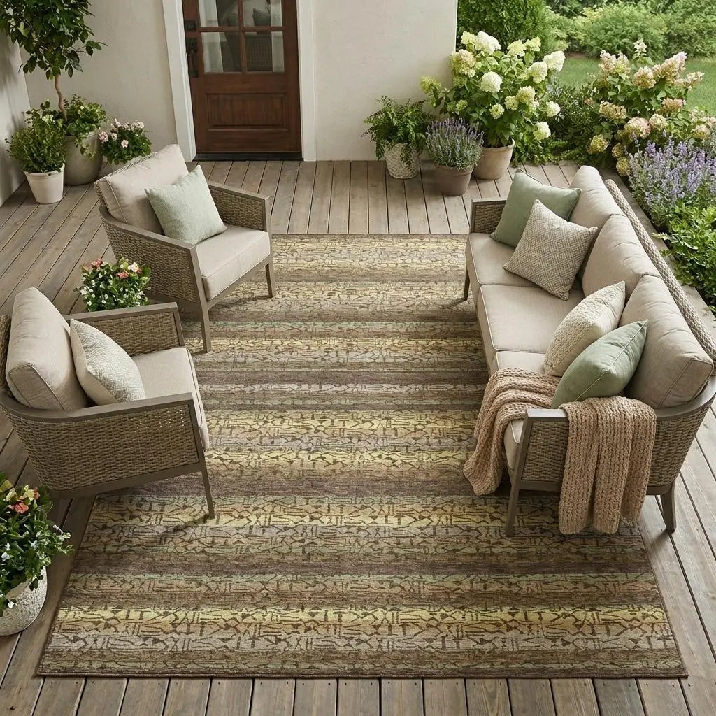 9' X 12' Chocolate And Brown Striped Washable Indoor Outdoor Area Rug Homeroots Outdoor