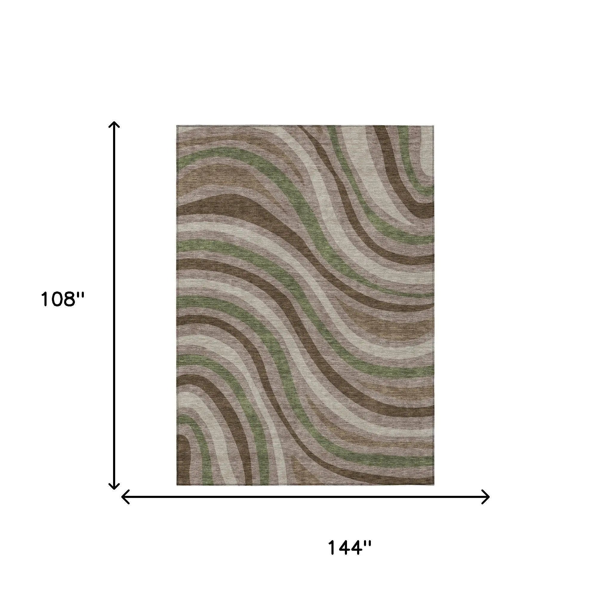 9' X 12' Chocolate And Brown Striped Washable Indoor Outdoor Area Rug Homeroots Outdoor