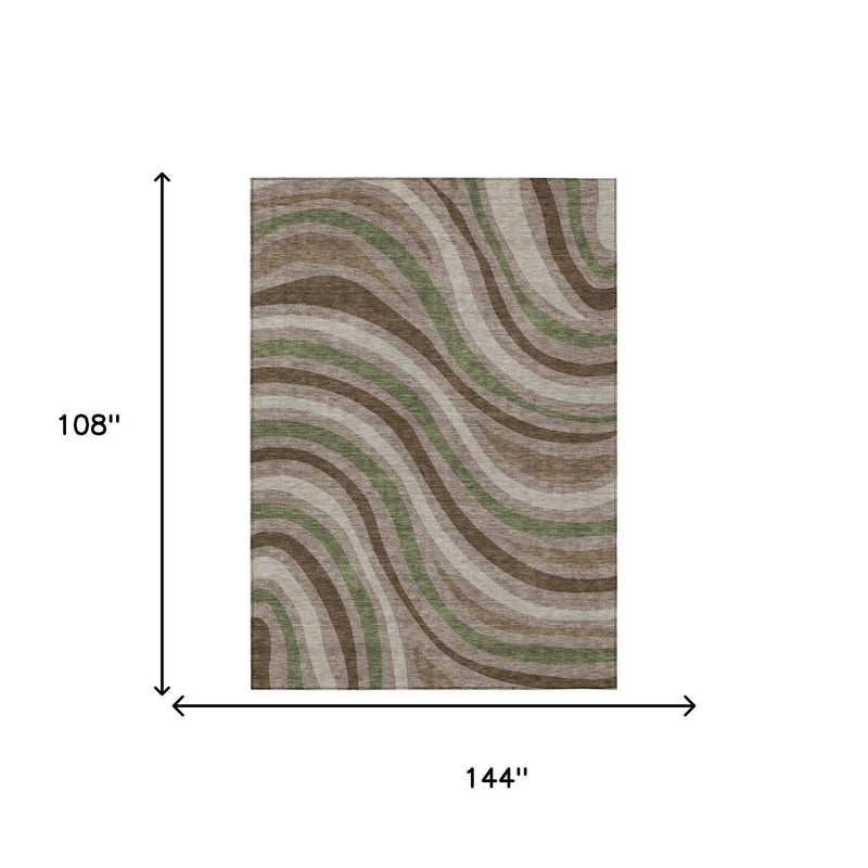 9' X 12' Chocolate And Brown Striped Washable Indoor Outdoor Area Rug Homeroots Outdoor