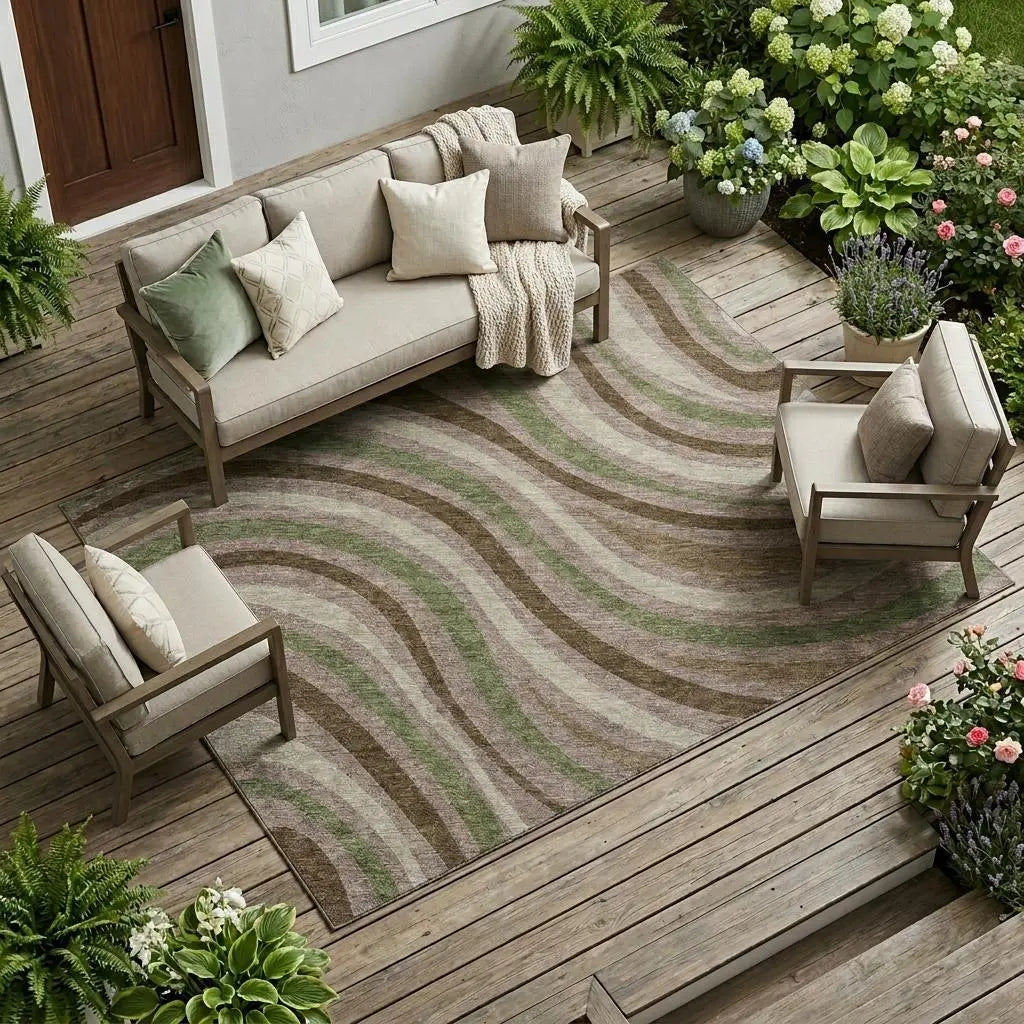 9' X 12' Chocolate And Brown Striped Washable Indoor Outdoor Area Rug Homeroots Outdoor