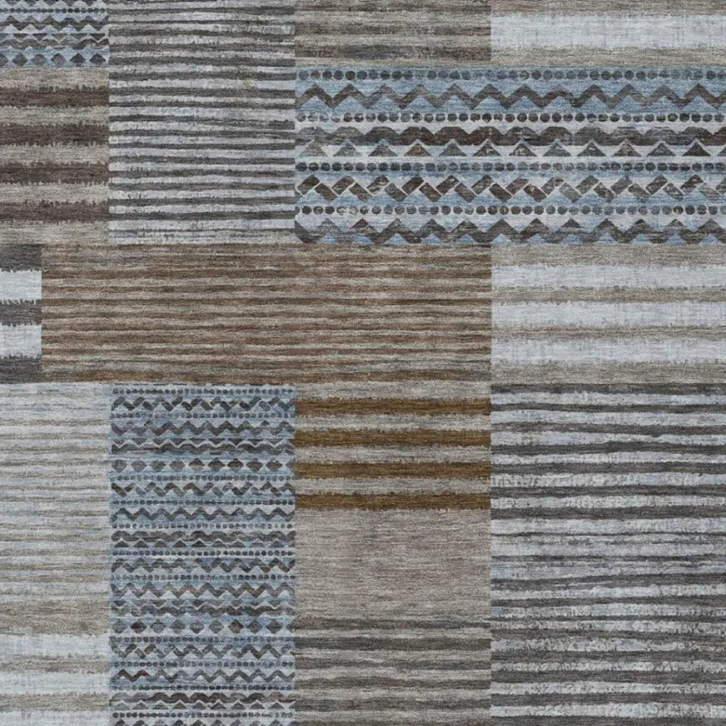 9' X 12' Chocolate And Brown Striped Washable Indoor Outdoor Area Rug Homeroots Outdoor