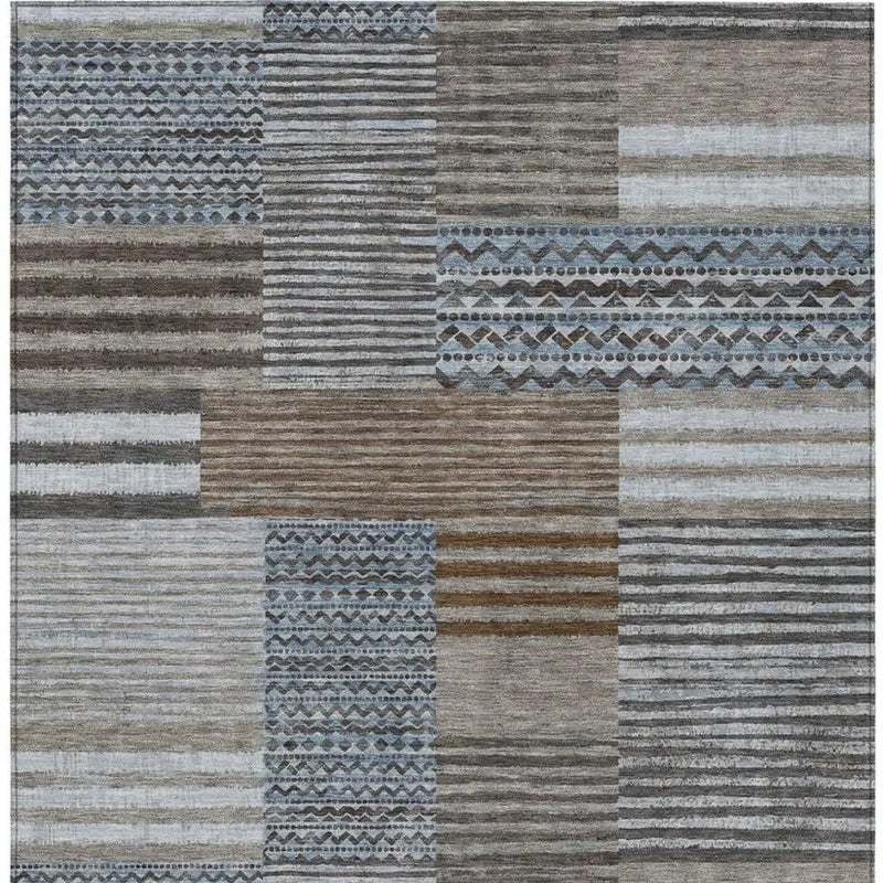 9' X 12' Chocolate And Brown Striped Washable Indoor Outdoor Area Rug Homeroots Outdoor