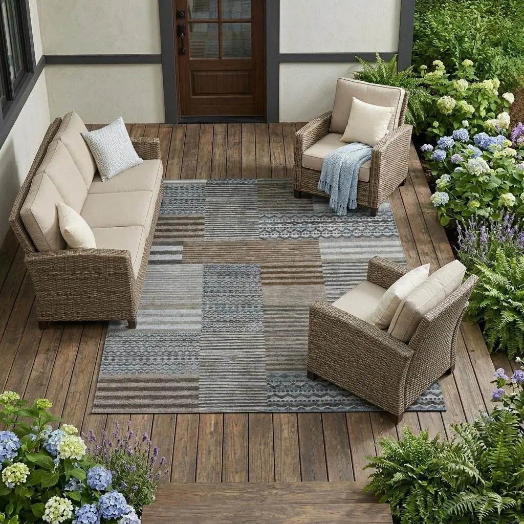 9' X 12' Chocolate And Brown Striped Washable Indoor Outdoor Area Rug Homeroots Outdoor