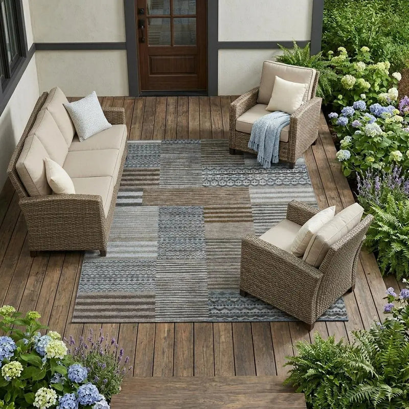 9' X 12' Chocolate And Brown Striped Washable Indoor Outdoor Area Rug Homeroots Outdoor