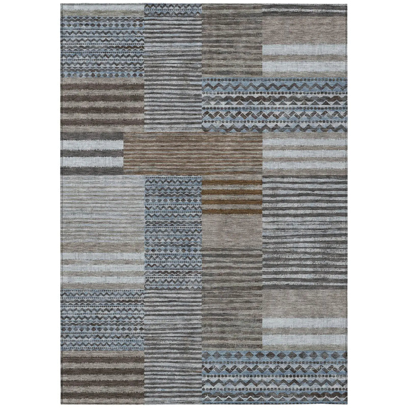 9' X 12' Chocolate And Brown Striped Washable Indoor Outdoor Area Rug Homeroots Outdoor