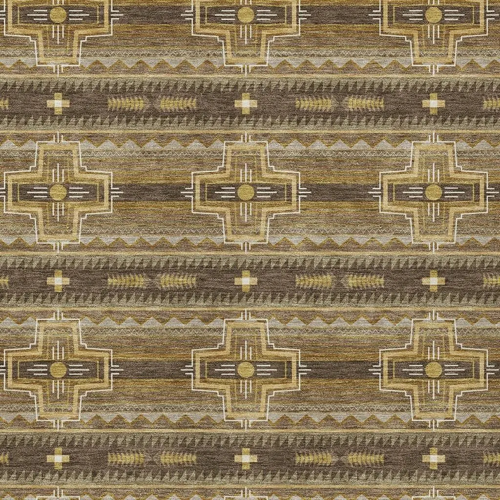 9' X 12' Chocolate And Brown Tribal Washable Indoor Outdoor Area Rug Homeroots Outdoor