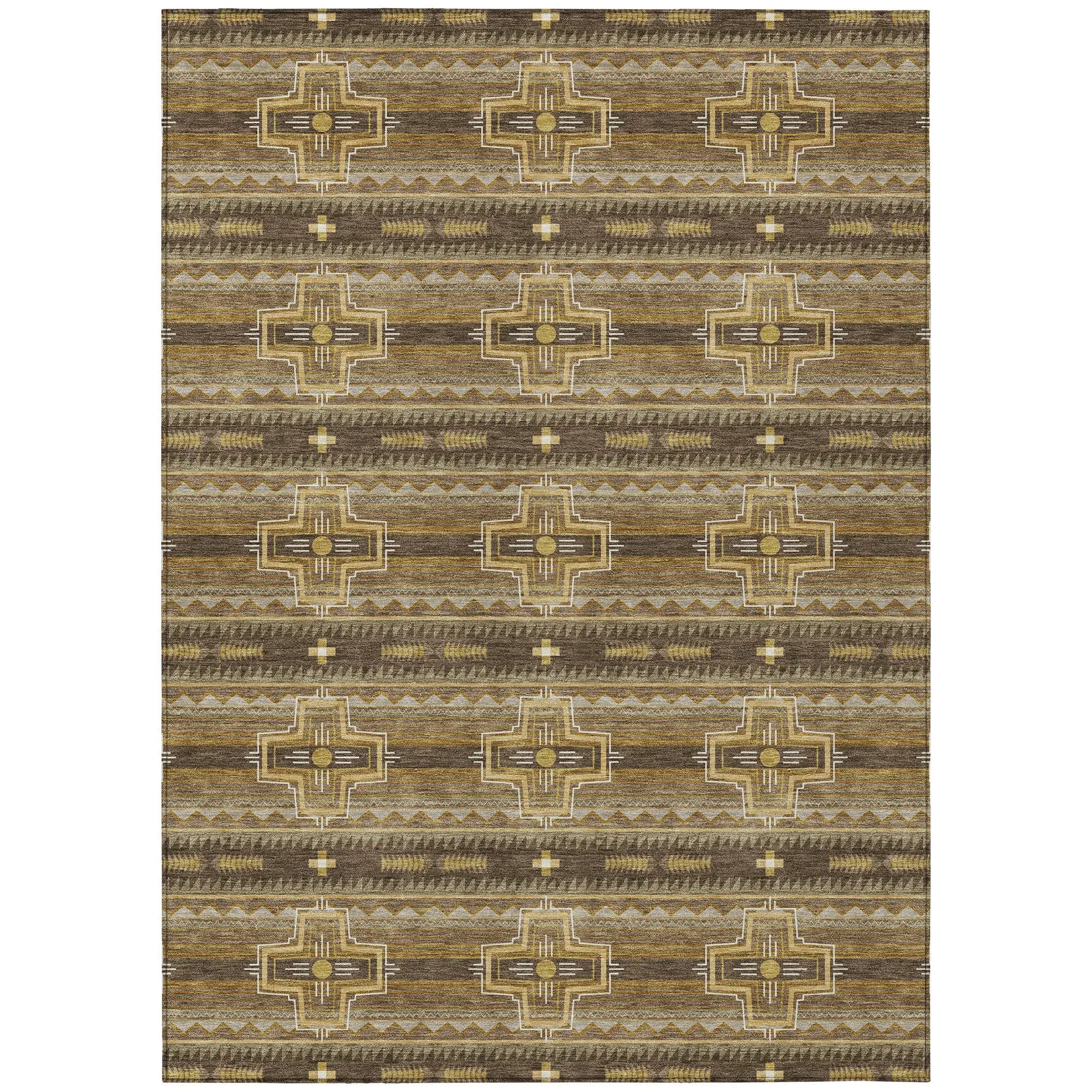 9' X 12' Chocolate And Brown Tribal Washable Indoor Outdoor Area Rug Homeroots Outdoor