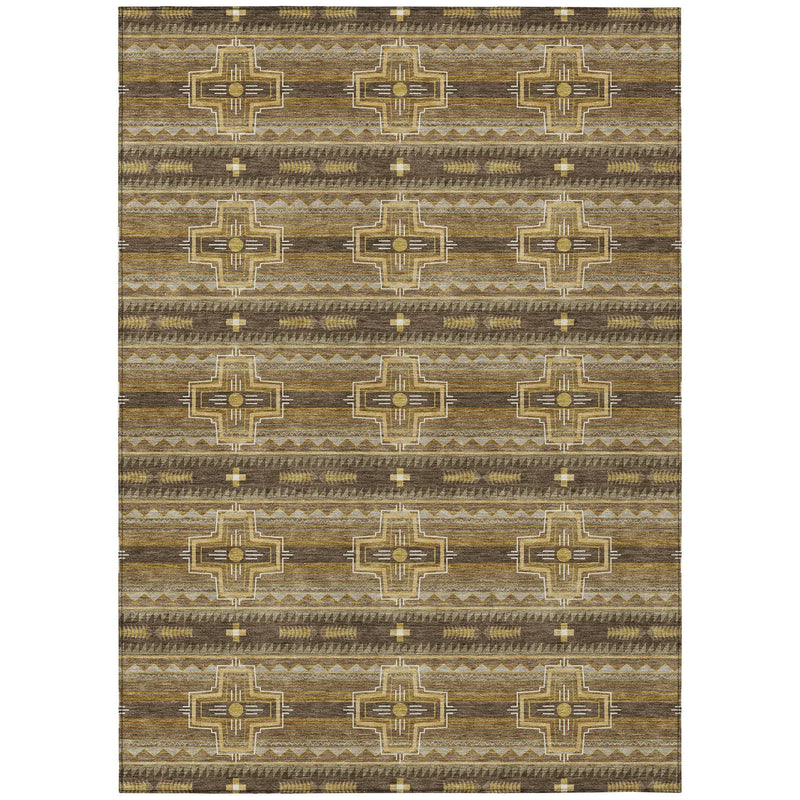 9' X 12' Chocolate And Brown Tribal Washable Indoor Outdoor Area Rug Homeroots Outdoor