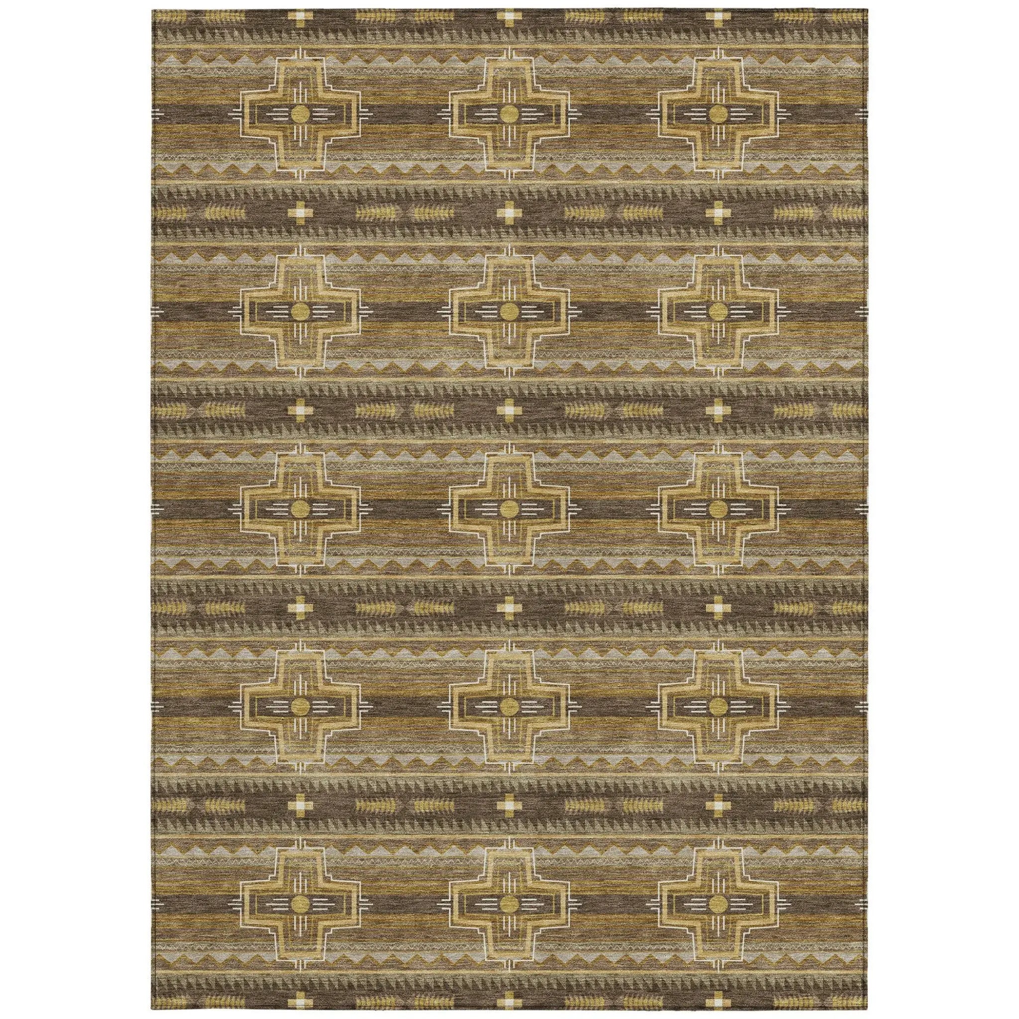 9' X 12' Chocolate And Brown Tribal Washable Indoor Outdoor Area Rug Homeroots Outdoor