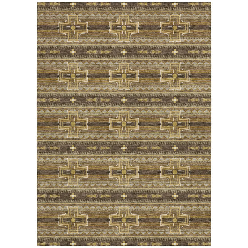 9' X 12' Chocolate And Brown Tribal Washable Indoor Outdoor Area Rug Homeroots Outdoor