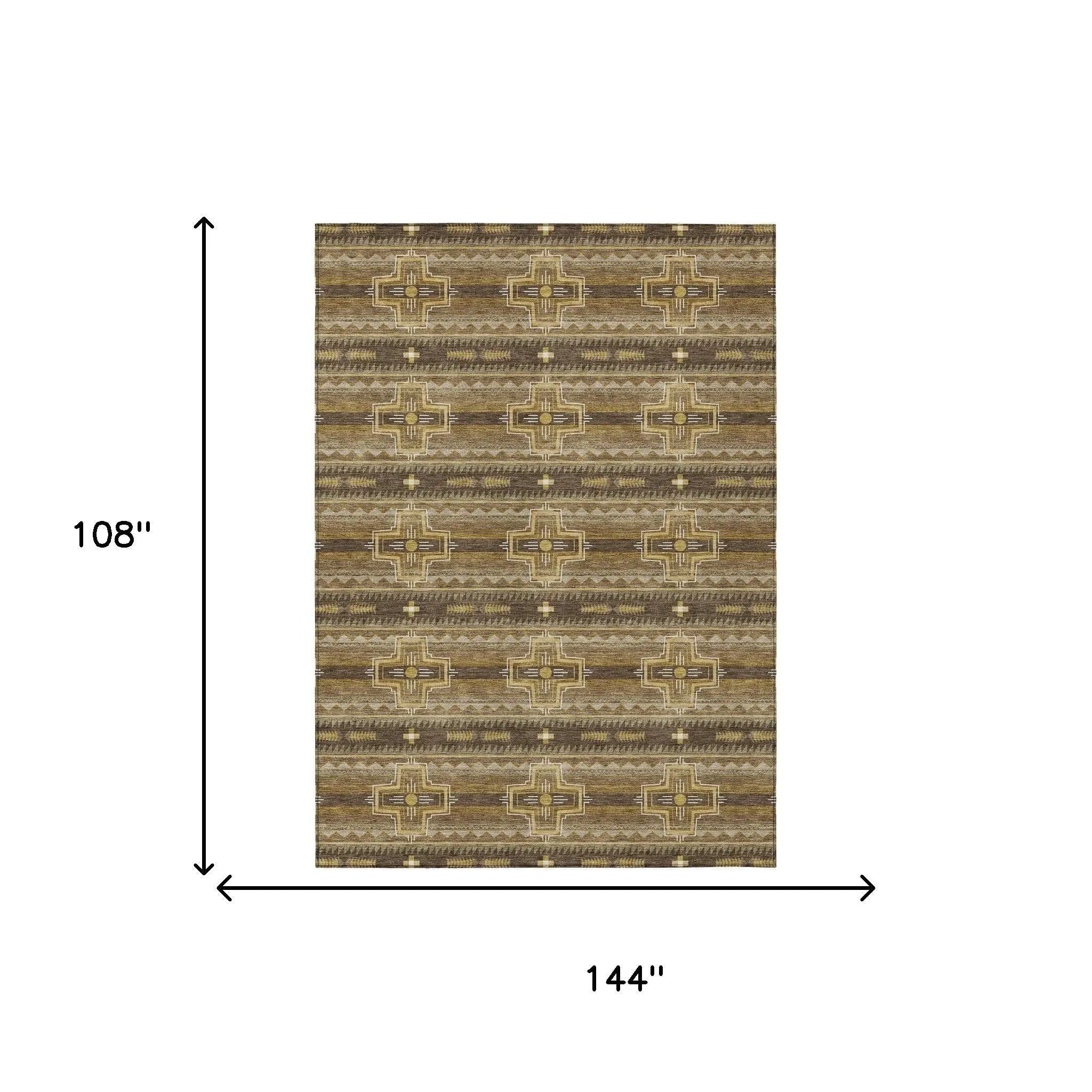 9' X 12' Chocolate And Brown Tribal Washable Indoor Outdoor Area Rug Homeroots Outdoor