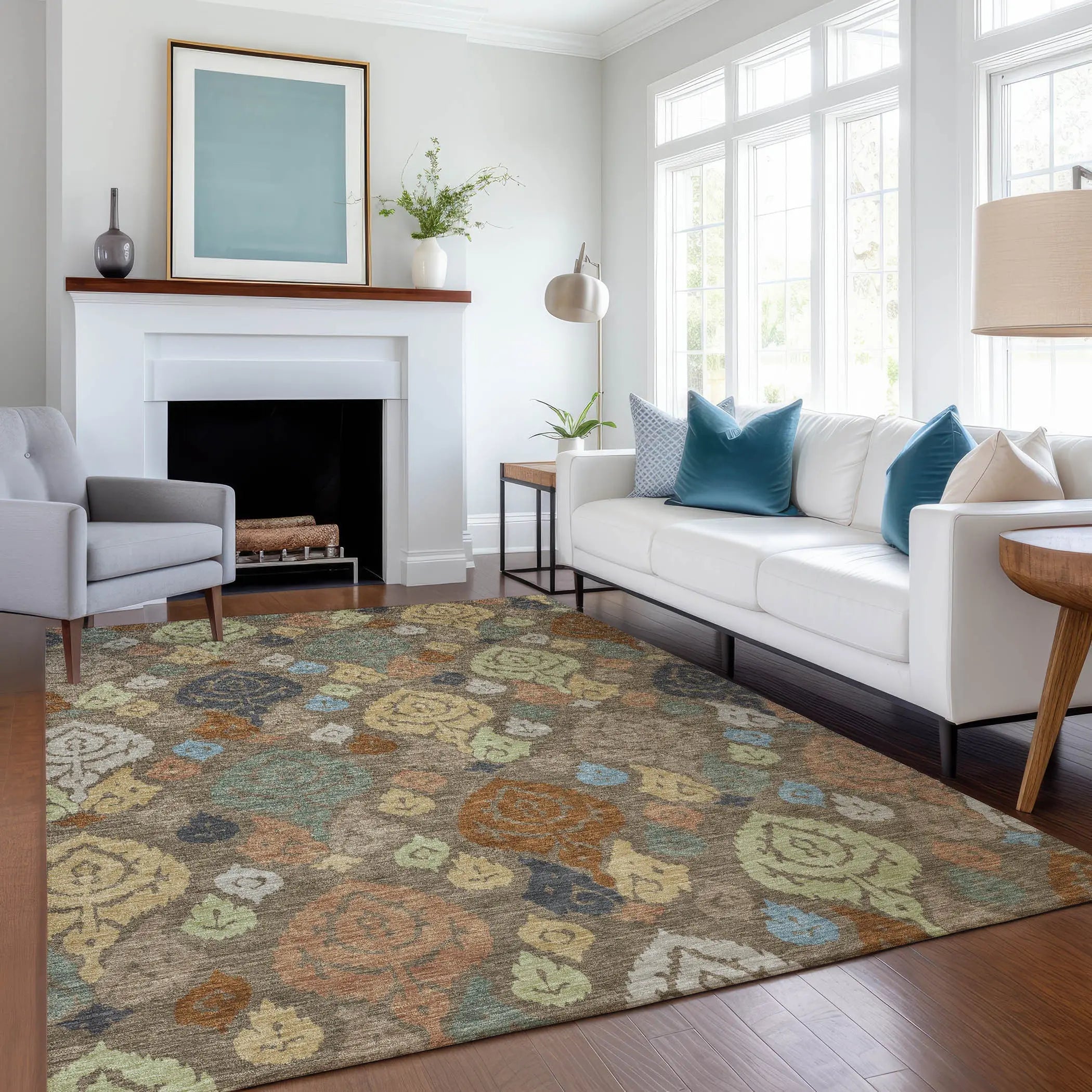 9' X 12' Chocolate And Charcoal Damask Washable Indoor Outdoor Area Rug Homeroots Outdoor