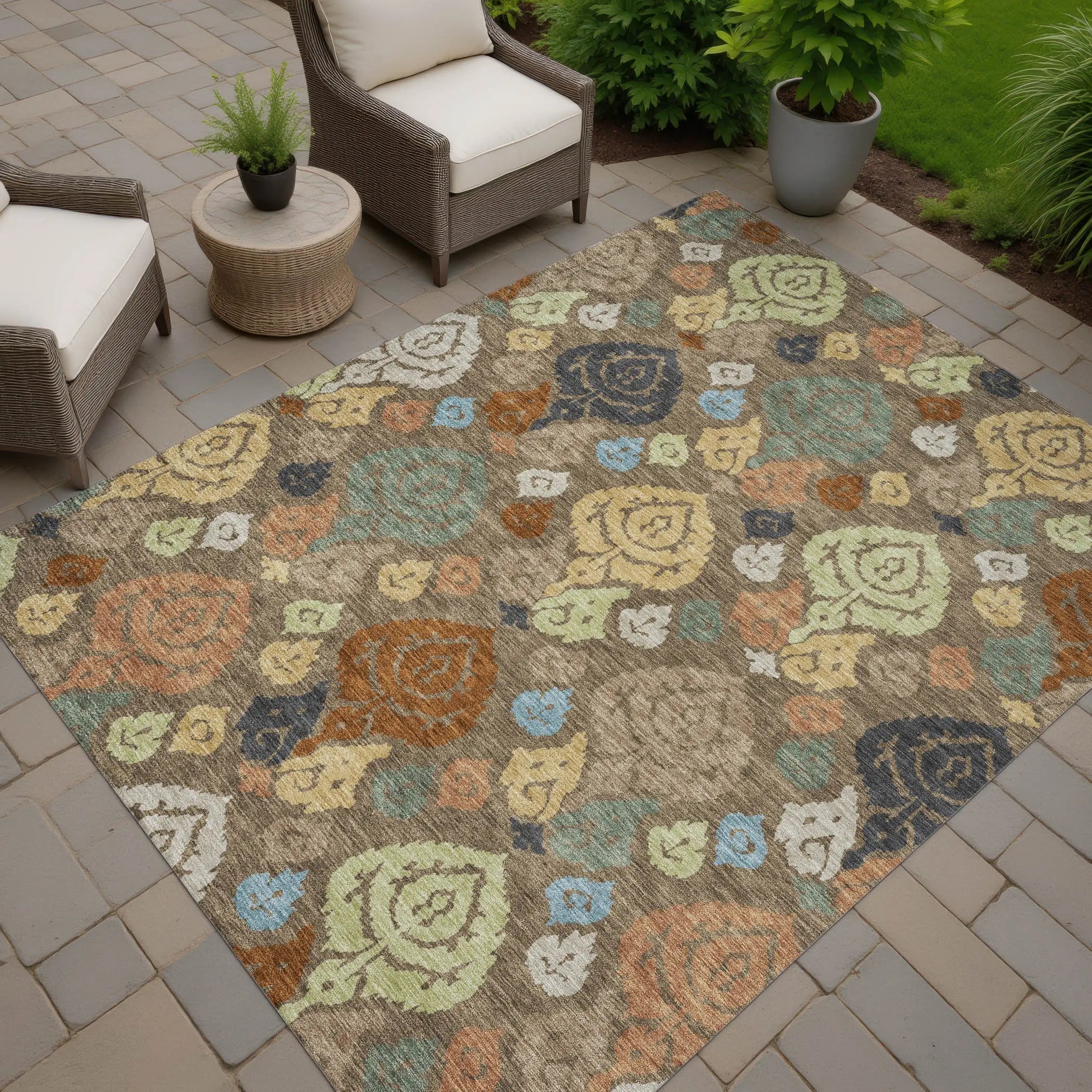 9' X 12' Chocolate And Charcoal Damask Washable Indoor Outdoor Area Rug Homeroots Outdoor