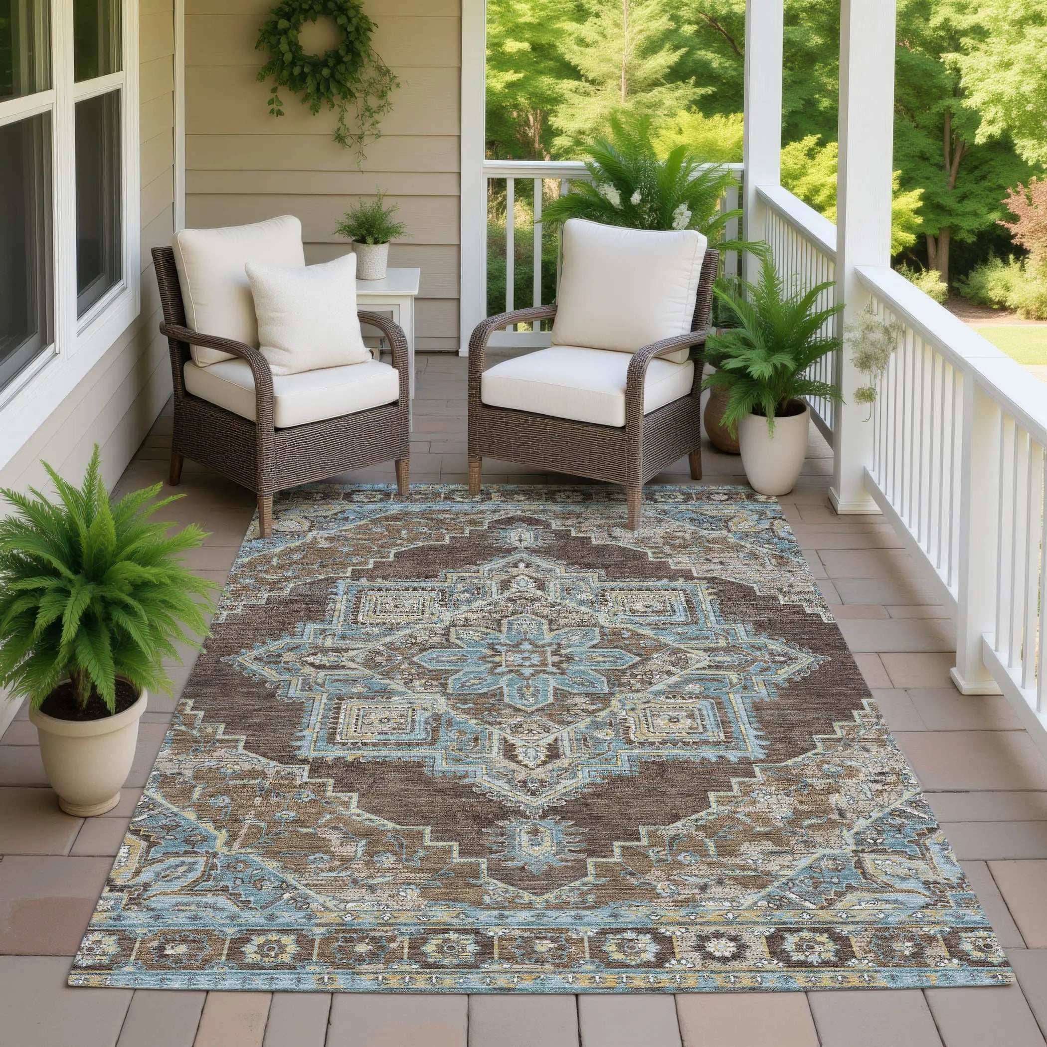 9' X 12' Chocolate And Coffee Oriental Washable Indoor Outdoor Area Rug Homeroots Outdoor
