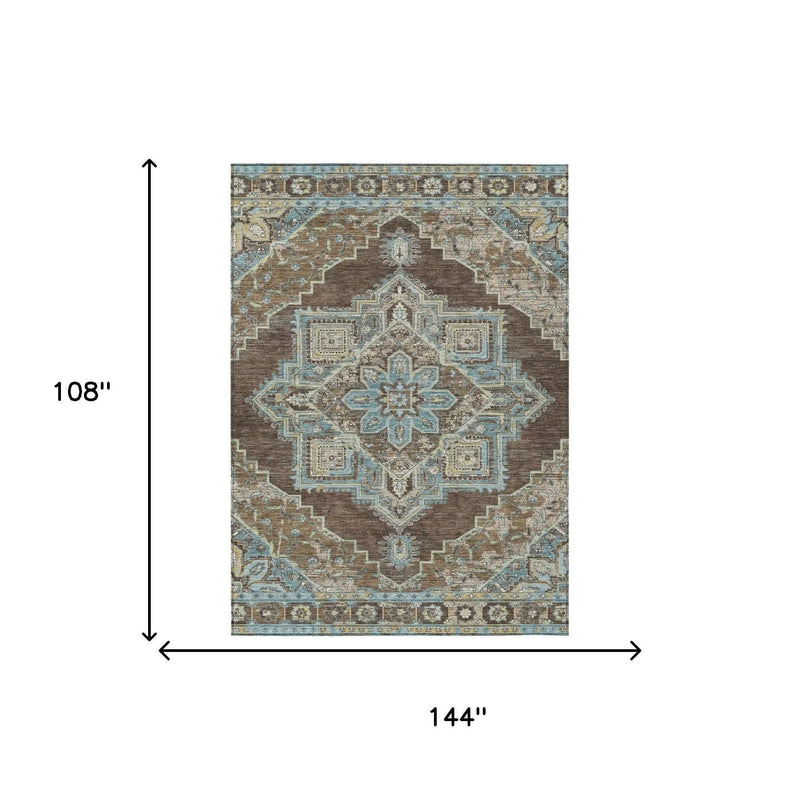 9' X 12' Chocolate And Coffee Oriental Washable Indoor Outdoor Area Rug Homeroots Outdoor