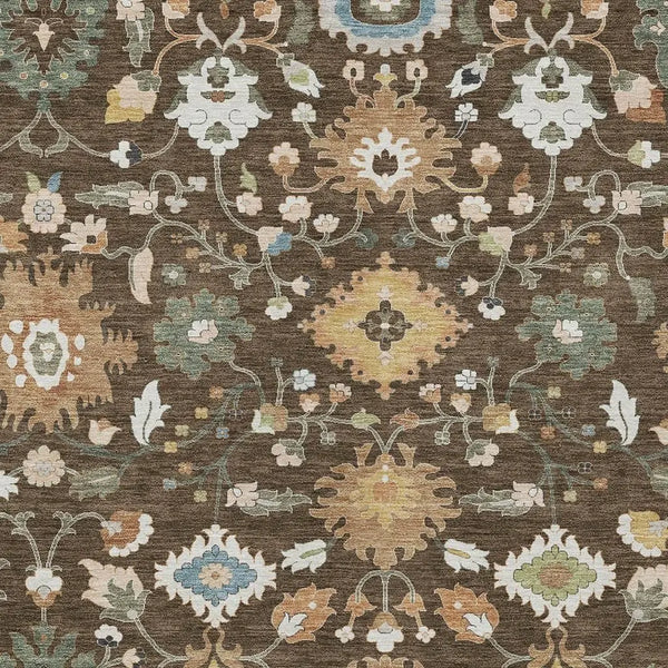 9' X 12' Chocolate And Copper Floral Medallion Washable Indoor Outdoor Area Rug Homeroots Outdoor