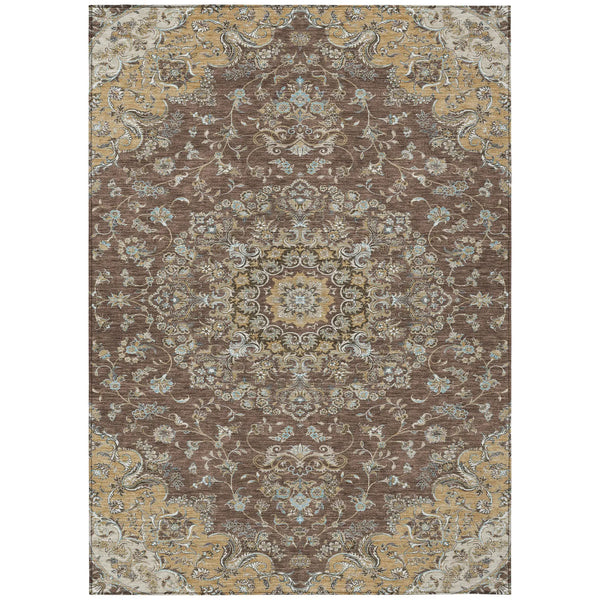 9' X 12' Chocolate And Copper Floral Medallion Washable Indoor Outdoor Area Rug Homeroots Outdoor