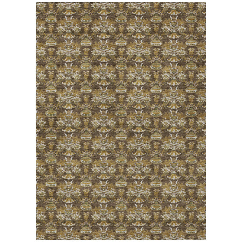 9' X 12' Chocolate And Copper Floral Washable Indoor Outdoor Area Rug Homeroots Outdoor