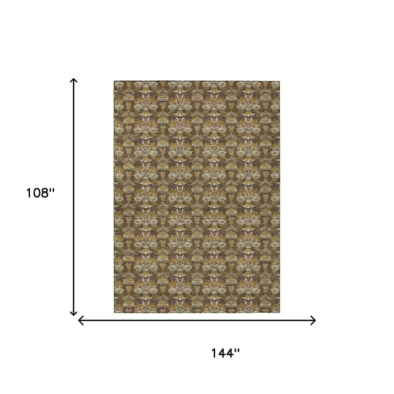 9' X 12' Chocolate And Copper Floral Washable Indoor Outdoor Area Rug Homeroots Outdoor