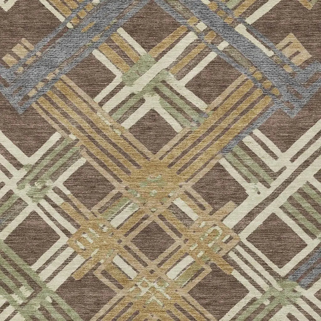 9' X 12' Chocolate And Gold Geometric Washable Indoor Outdoor Area Rug Homeroots Outdoor
