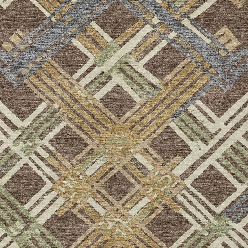 9' X 12' Chocolate And Gold Geometric Washable Indoor Outdoor Area Rug Homeroots Outdoor