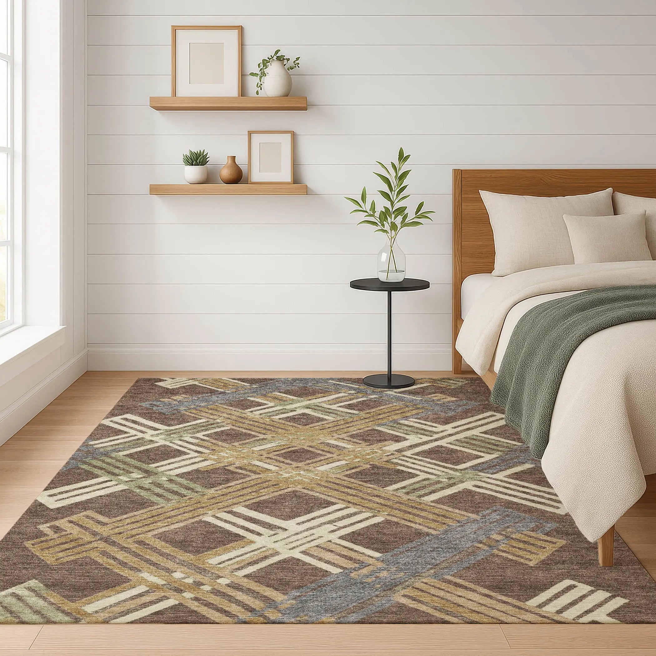 9' X 12' Chocolate And Gold Geometric Washable Indoor Outdoor Area Rug Homeroots Outdoor