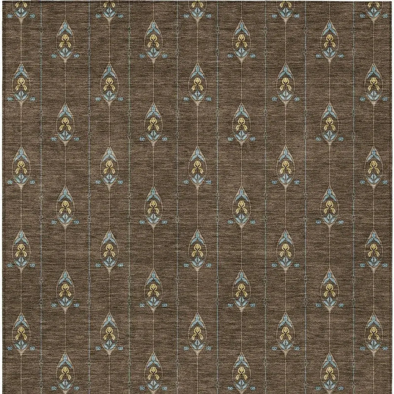 9' X 12' Chocolate And Gold Geometric Washable Indoor Outdoor Area Rug Homeroots Outdoor