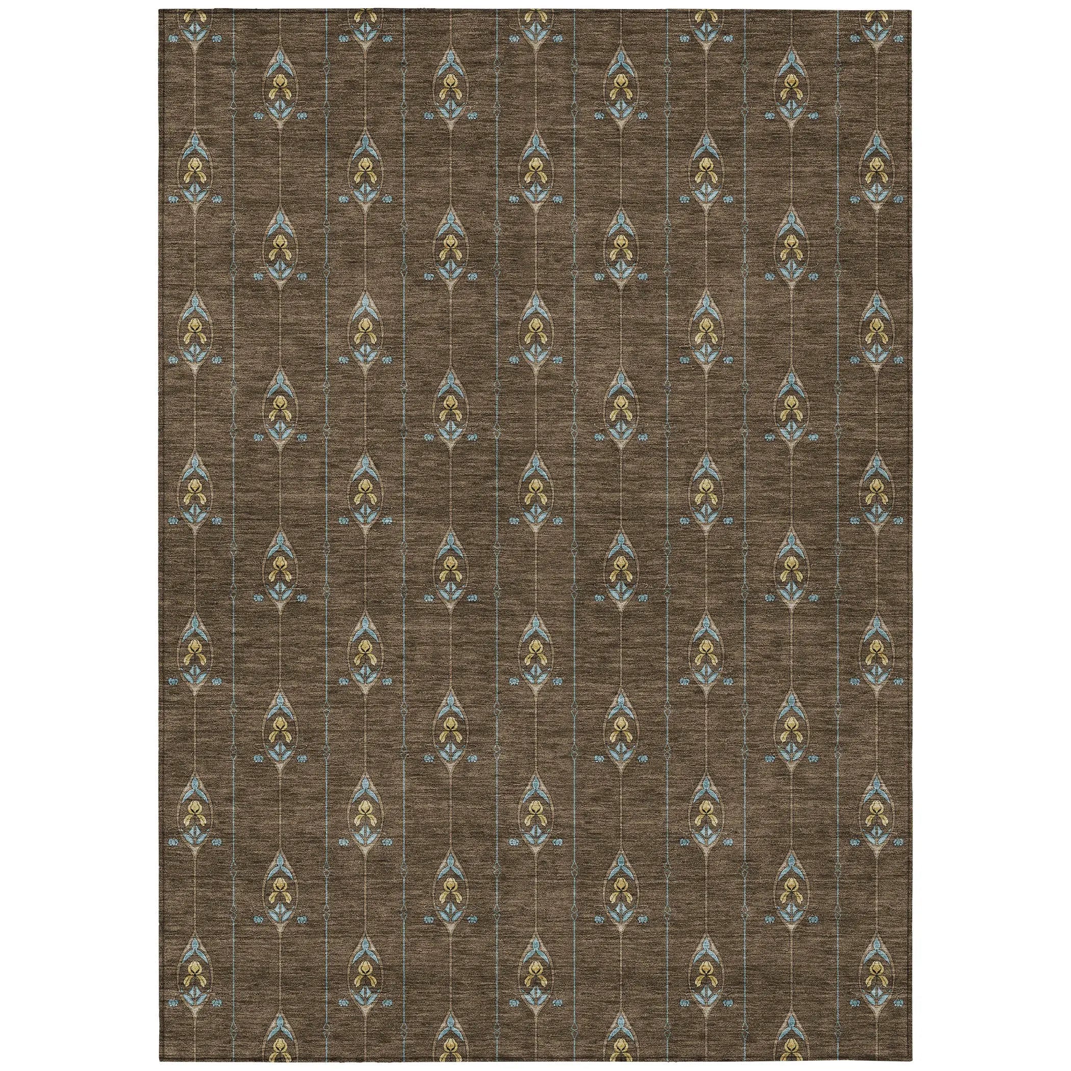 9' X 12' Chocolate And Gold Geometric Washable Indoor Outdoor Area Rug Homeroots Outdoor