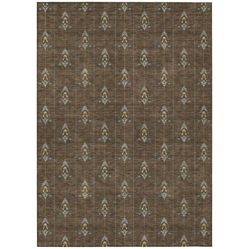 9' X 12' Chocolate And Gold Geometric Washable Indoor Outdoor Area Rug Homeroots Outdoor