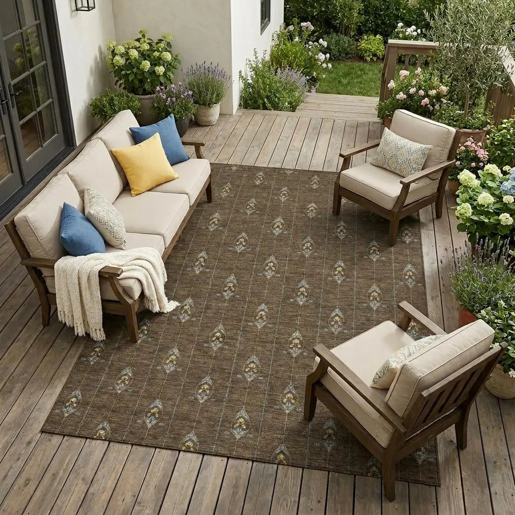 9' X 12' Chocolate And Gold Geometric Washable Indoor Outdoor Area Rug Homeroots Outdoor