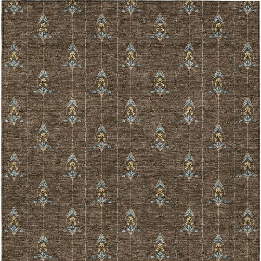 9' X 12' Chocolate And Gold Geometric Washable Indoor Outdoor Area Rug Homeroots Outdoor