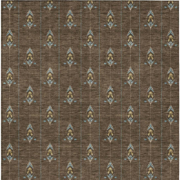 9' X 12' Chocolate And Gold Geometric Washable Indoor Outdoor Area Rug Homeroots Outdoor