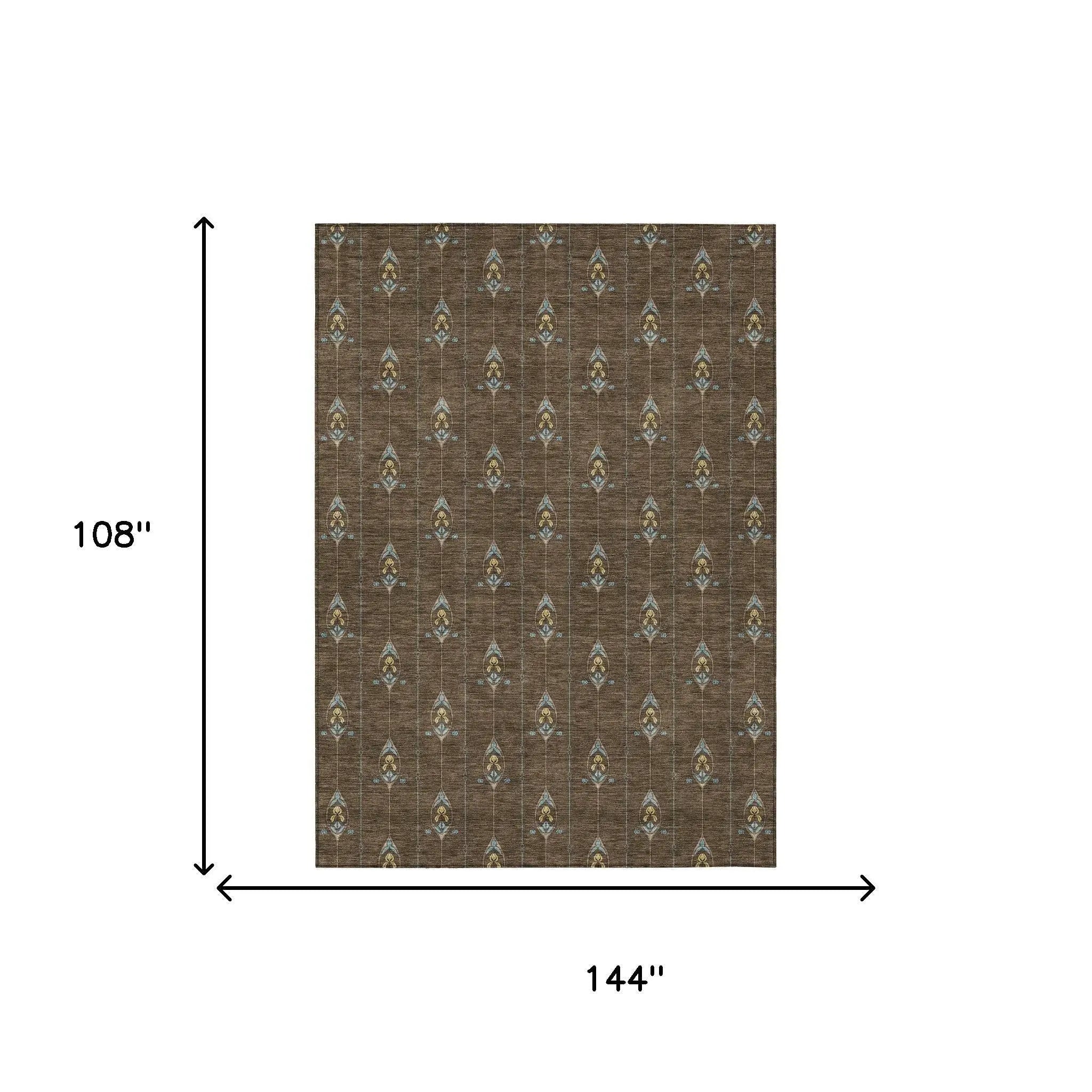 9' X 12' Chocolate And Gold Geometric Washable Indoor Outdoor Area Rug Homeroots Outdoor