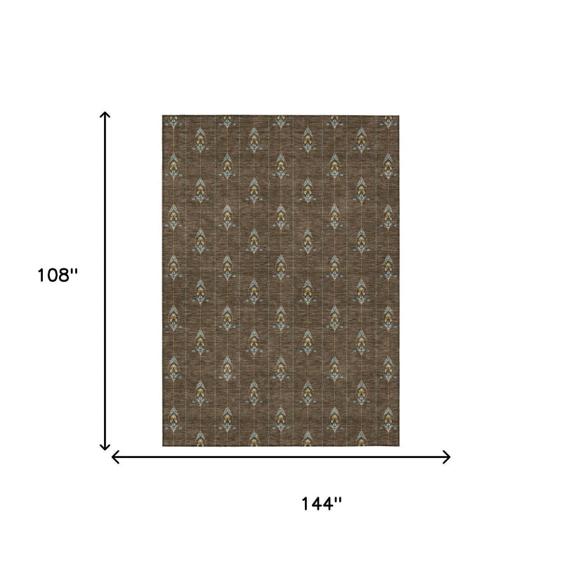 9' X 12' Chocolate And Gold Geometric Washable Indoor Outdoor Area Rug Homeroots Outdoor