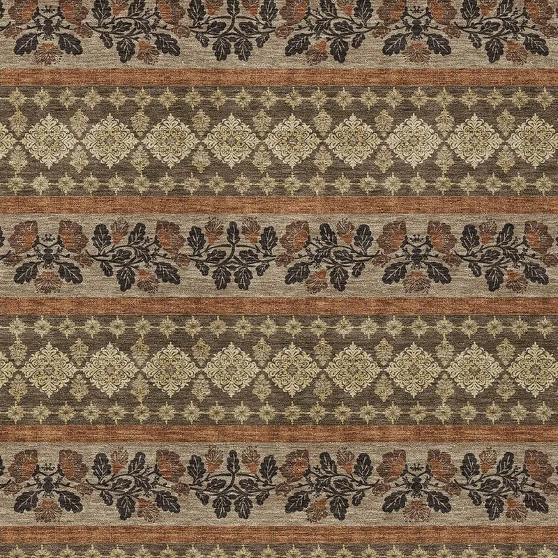 9' X 12' Chocolate And Gold Striped Washable Indoor Outdoor Area Rug Homeroots Outdoor