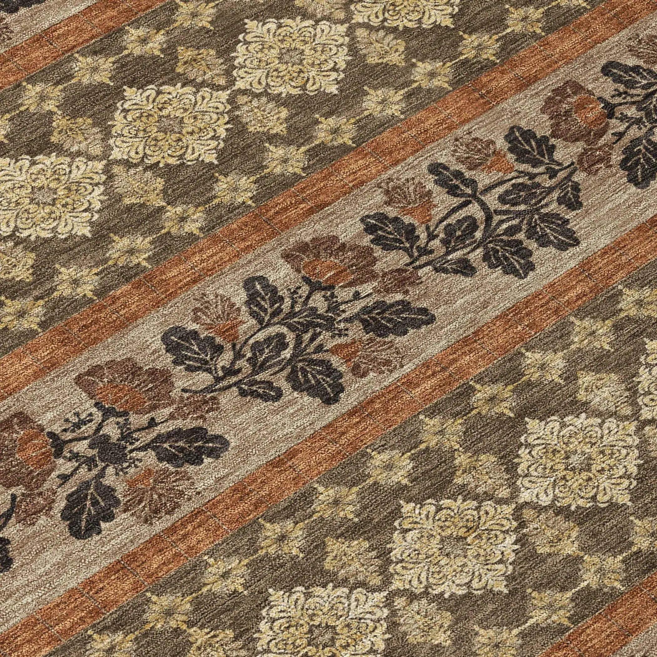 9' X 12' Chocolate And Gold Striped Washable Indoor Outdoor Area Rug Homeroots Outdoor
