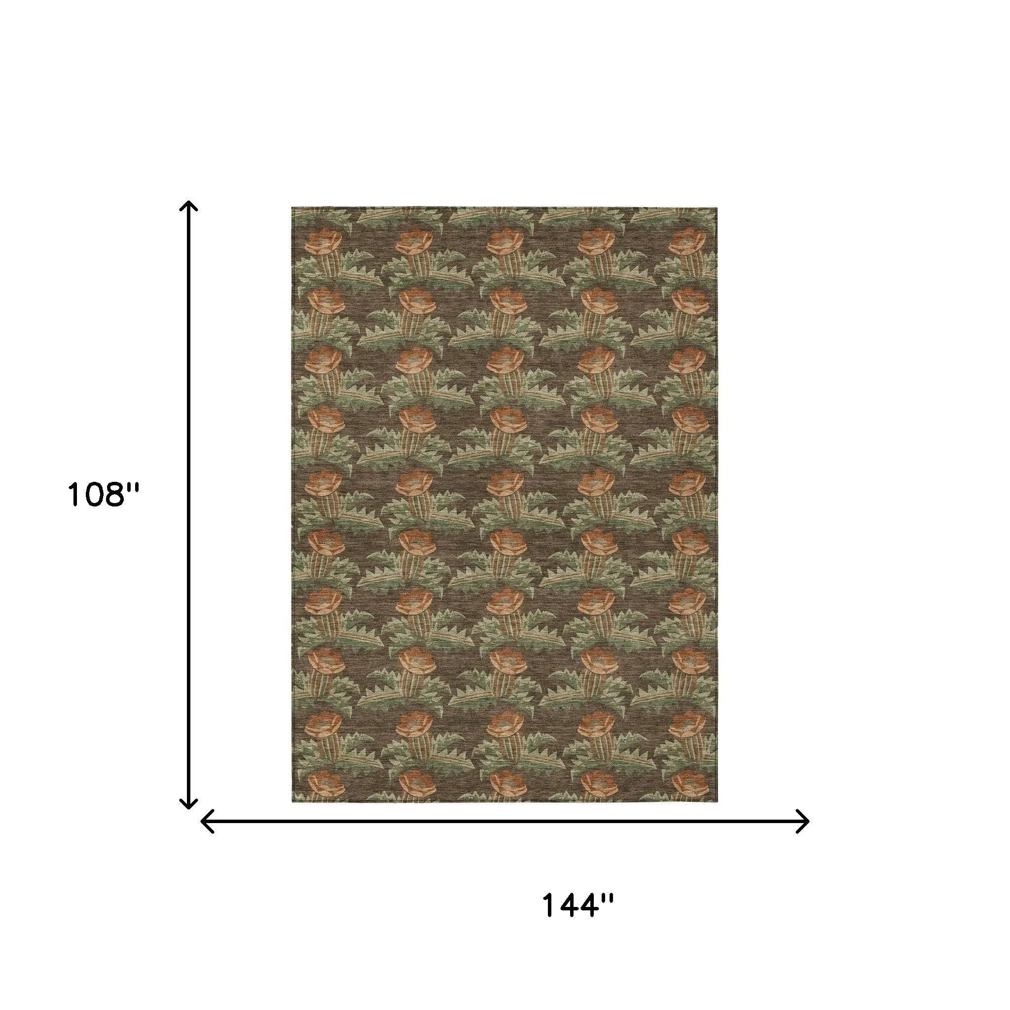 9' X 12' Chocolate And Graphite Floral Washable Indoor Outdoor Area Rug Homeroots Outdoor
