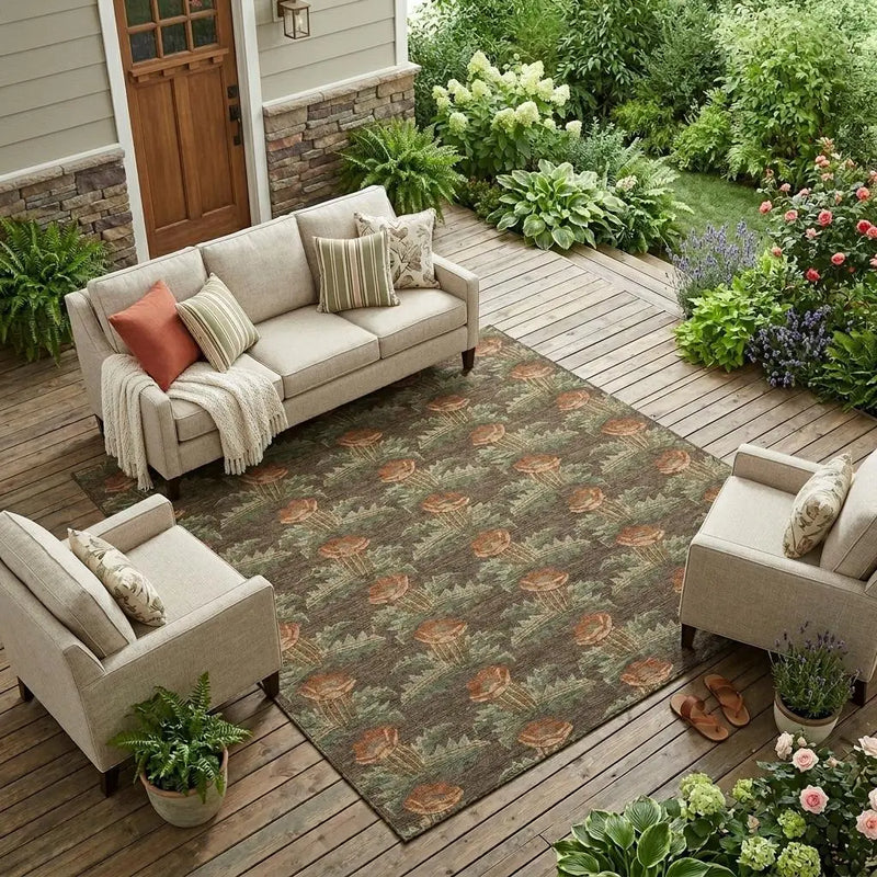 9' X 12' Chocolate And Graphite Floral Washable Indoor Outdoor Area Rug Homeroots Outdoor