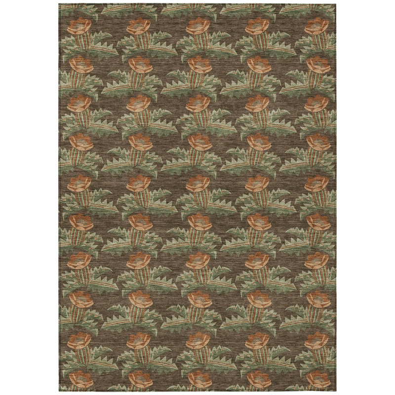 9' X 12' Chocolate And Graphite Floral Washable Indoor Outdoor Area Rug Homeroots Outdoor
